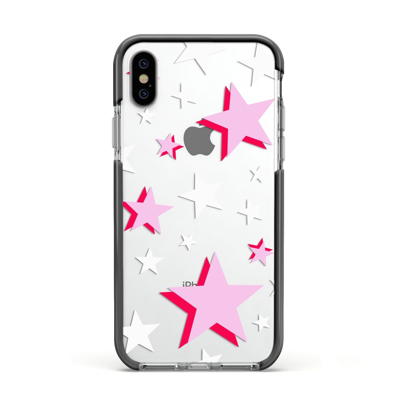 Pink Star Apple iPhone Xs Impact Case Black Edge on Silver Phone