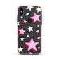 Pink Star Apple iPhone Xs Impact Case Pink Edge on Black Phone
