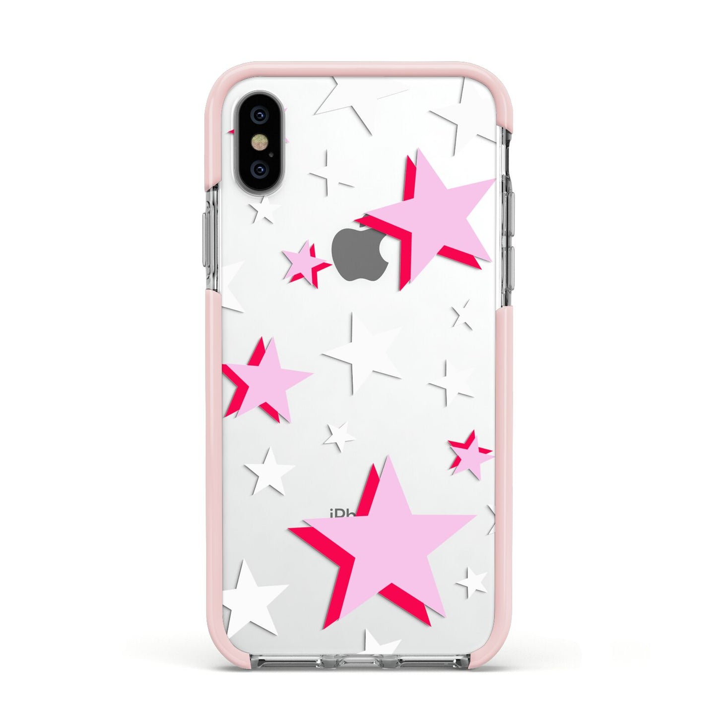 Pink Star Apple iPhone Xs Impact Case Pink Edge on Silver Phone