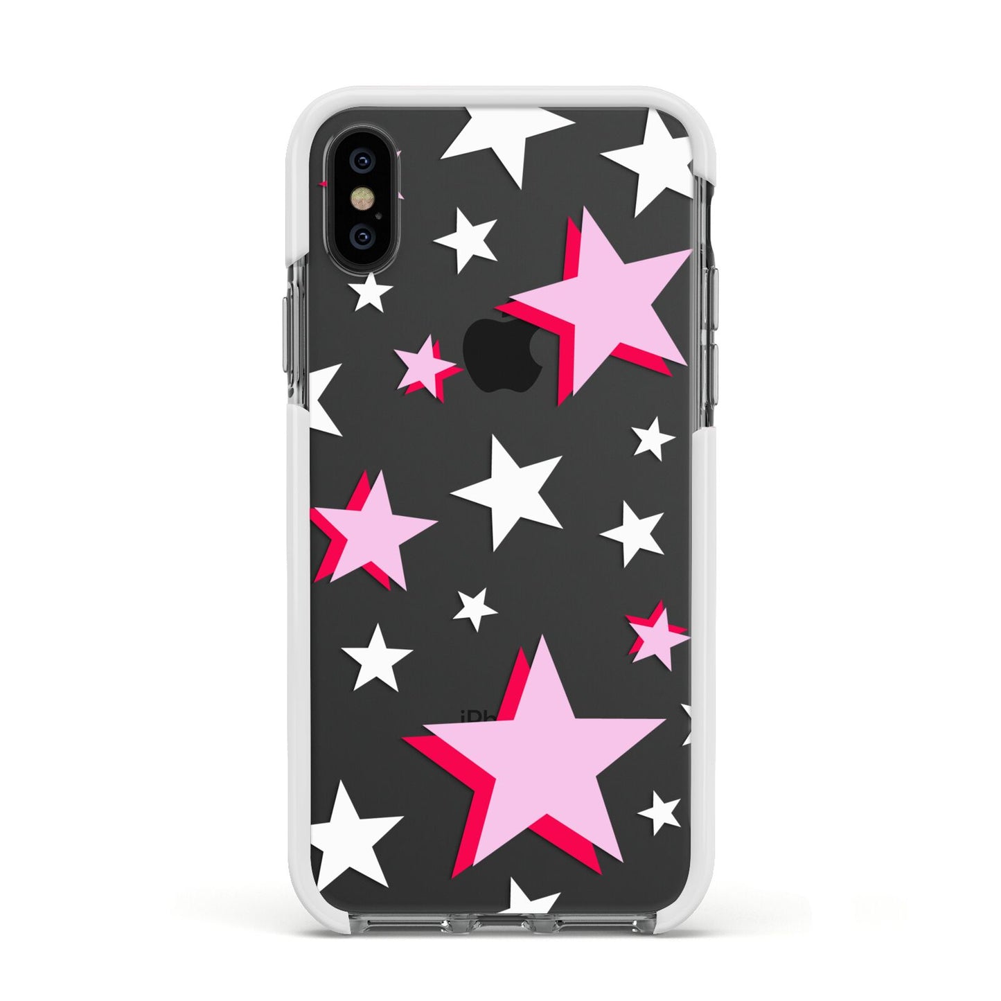 Pink Star Apple iPhone Xs Impact Case White Edge on Black Phone