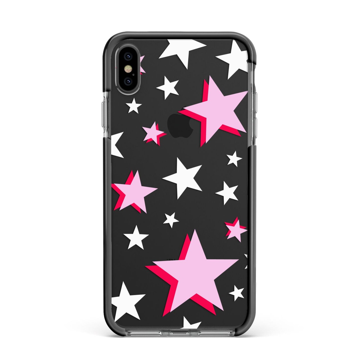 Pink Star Apple iPhone Xs Max Impact Case Black Edge on Black Phone