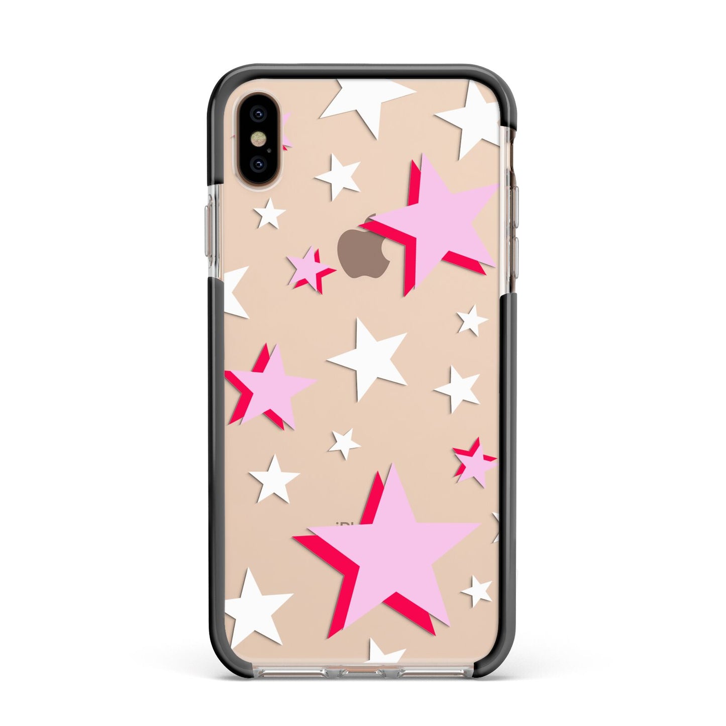 Pink Star Apple iPhone Xs Max Impact Case Black Edge on Gold Phone