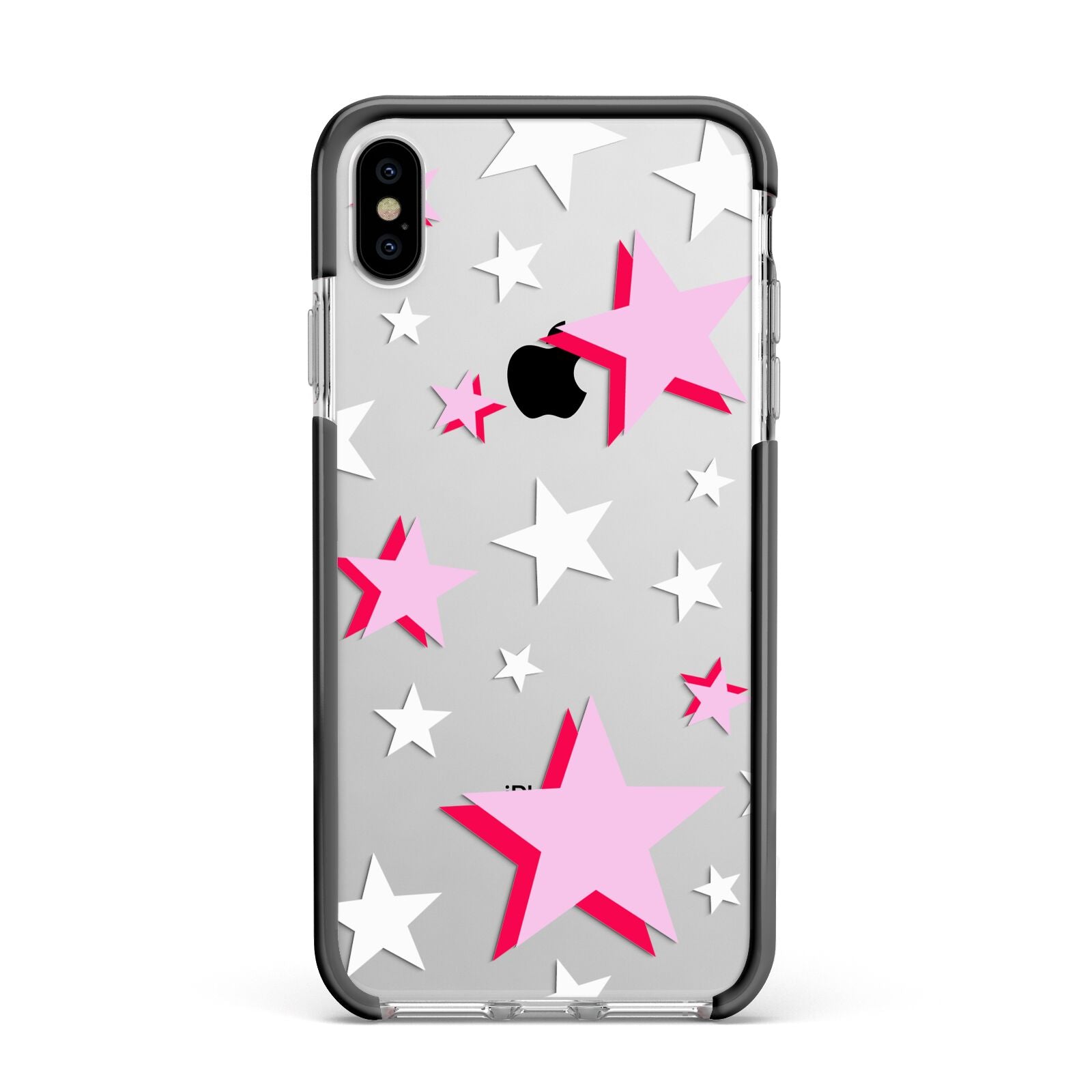 Pink Star Apple iPhone Xs Max Impact Case Black Edge on Silver Phone