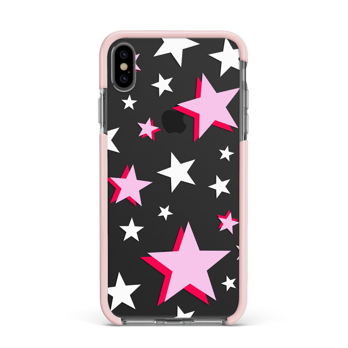 Pink Star Apple iPhone Xs Max Impact Case Pink Edge on Black Phone
