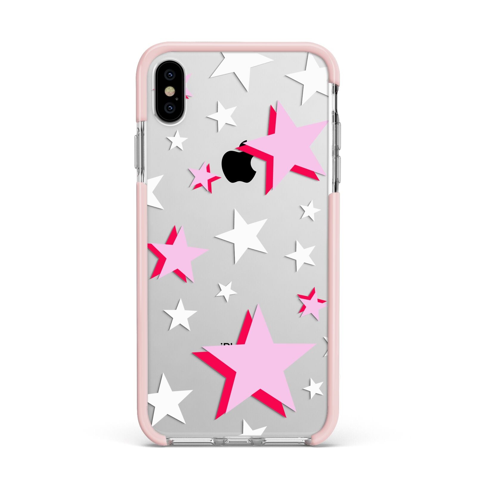 Pink Star Apple iPhone Xs Max Impact Case Pink Edge on Silver Phone