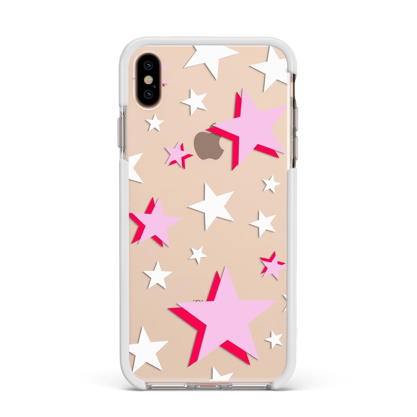 Pink Star Apple iPhone Xs Max Impact Case White Edge on Gold Phone