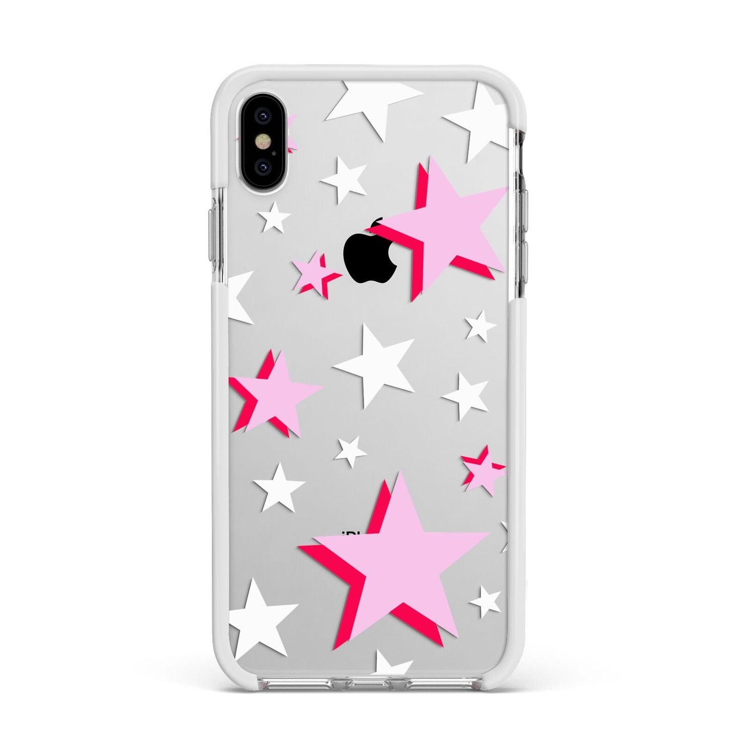 Pink Star Apple iPhone Xs Max Impact Case White Edge on Silver Phone