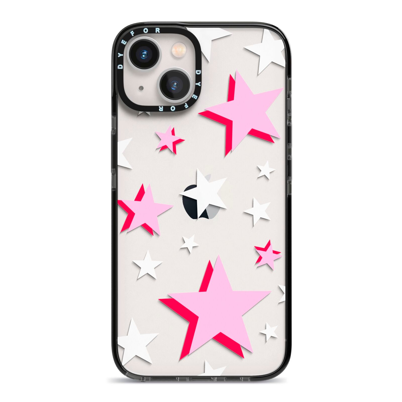 Pink Star iPhone 13 Black Impact Case on Silver phone