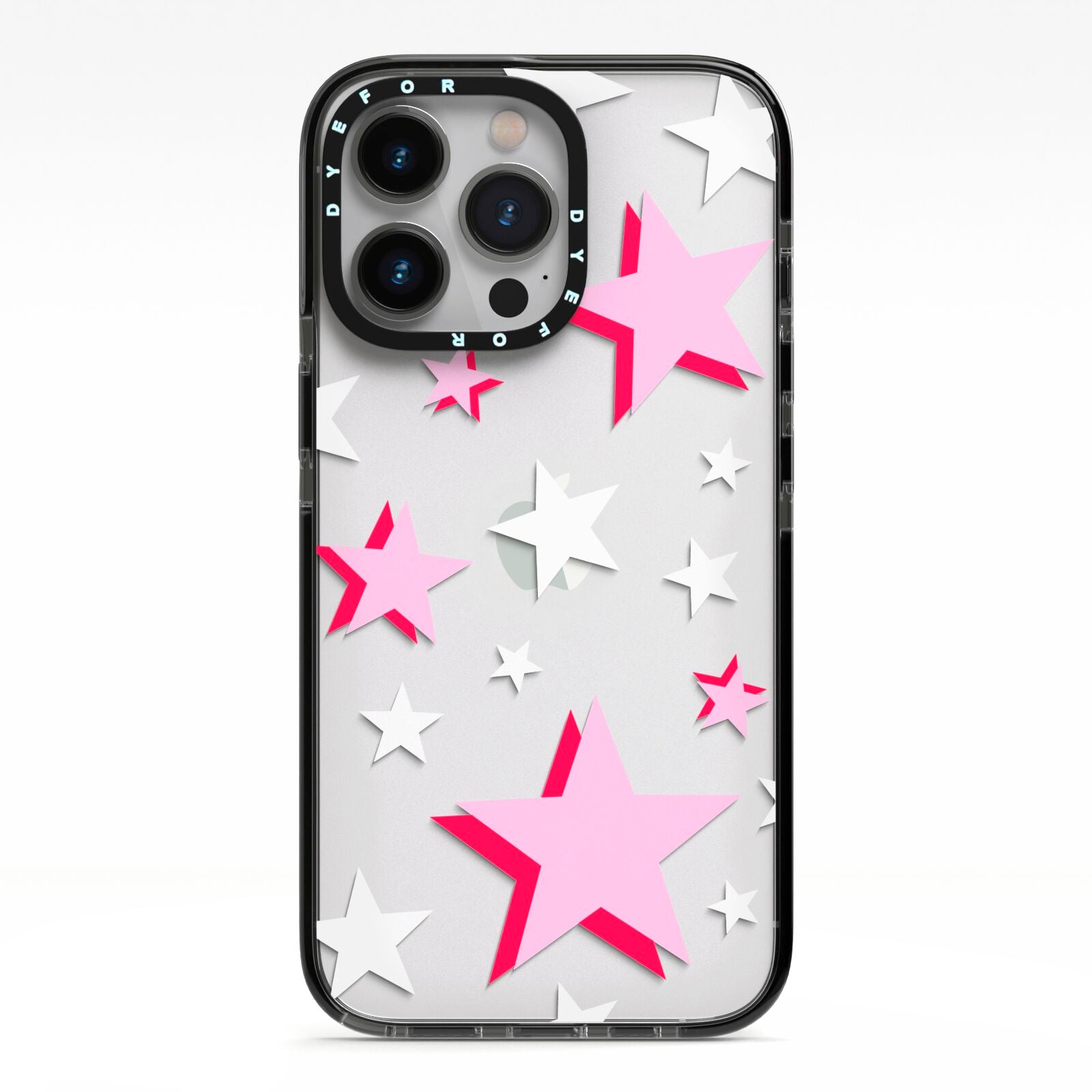 Pink Star iPhone 13 Pro Black Impact Case on Silver phone