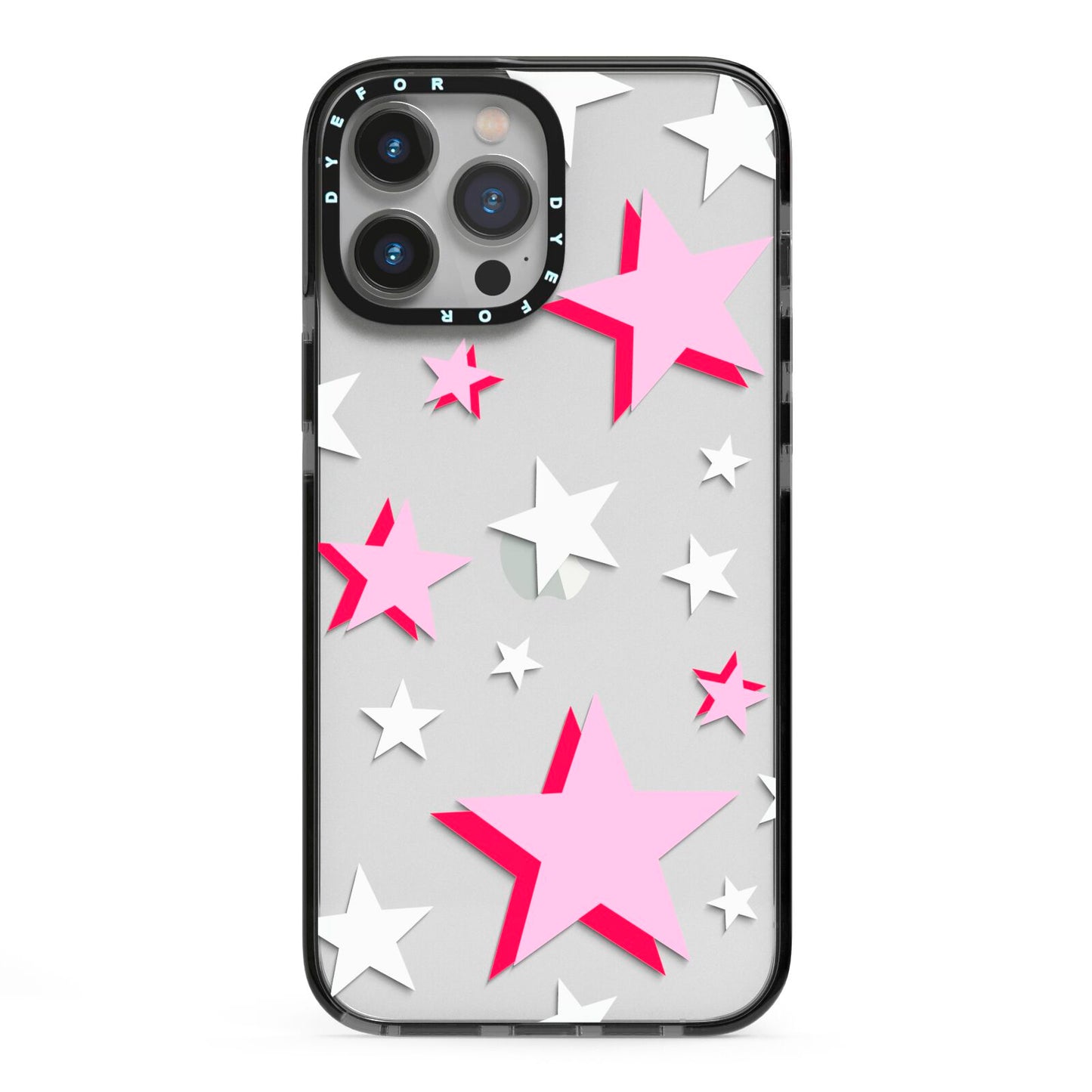 Pink Star iPhone 13 Pro Max Black Impact Case on Silver phone