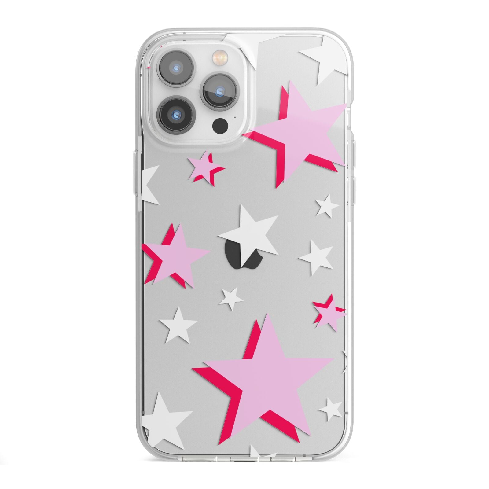 Pink Star iPhone 13 Pro Max TPU Impact Case with White Edges