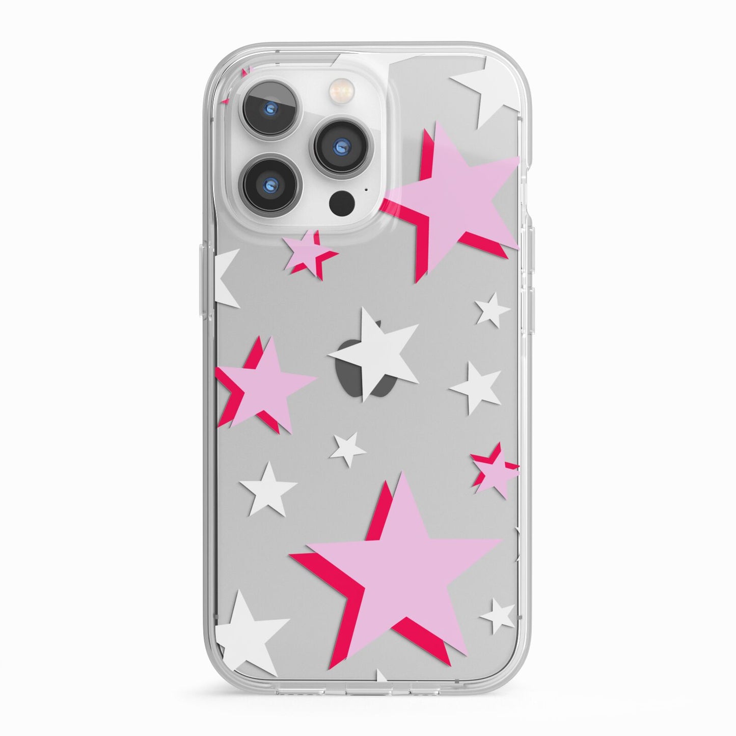 Pink Star iPhone 13 Pro TPU Impact Case with White Edges