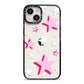 Pink Star iPhone 14 Black Impact Case on Silver phone