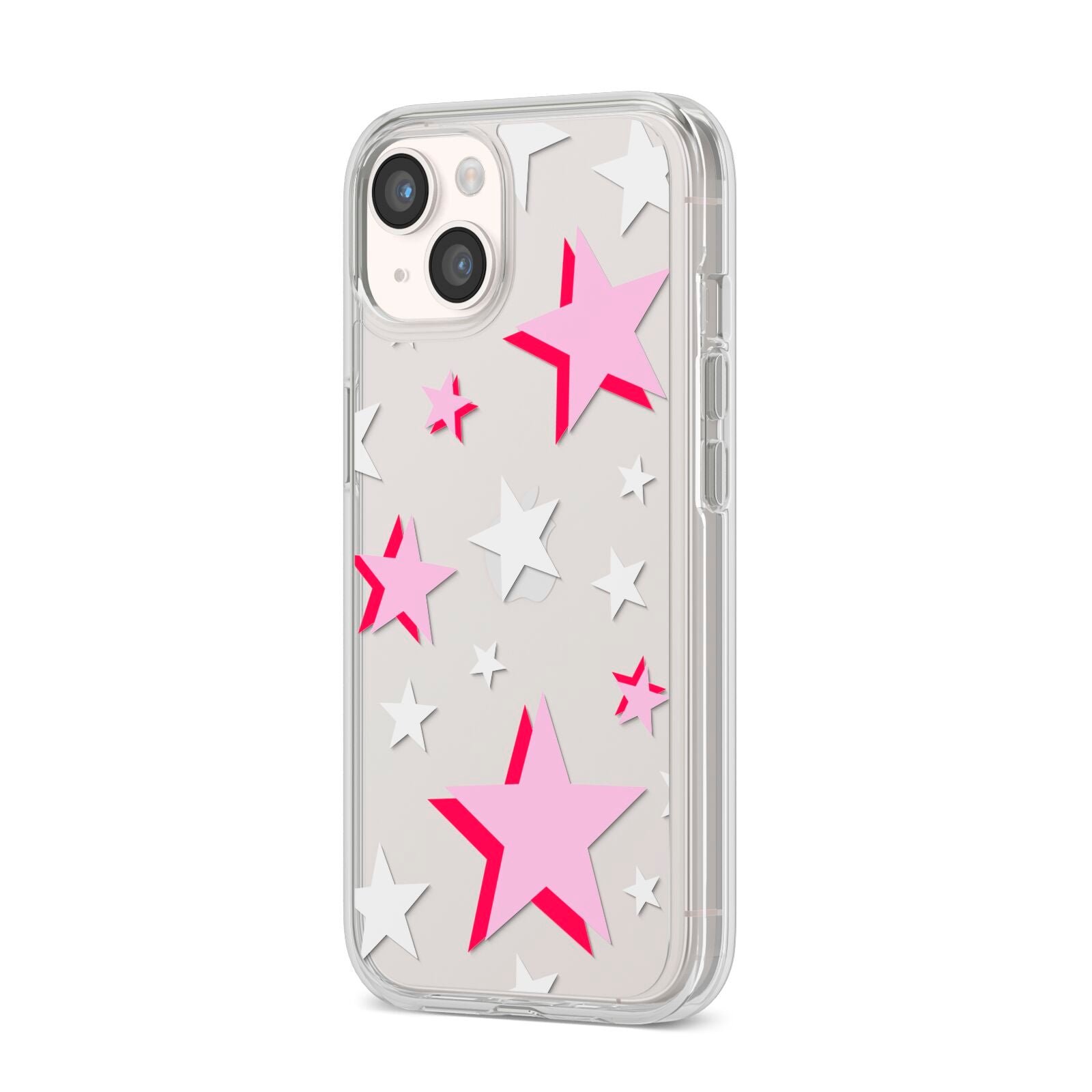 Pink Star iPhone 14 Clear Tough Case Starlight Angled Image