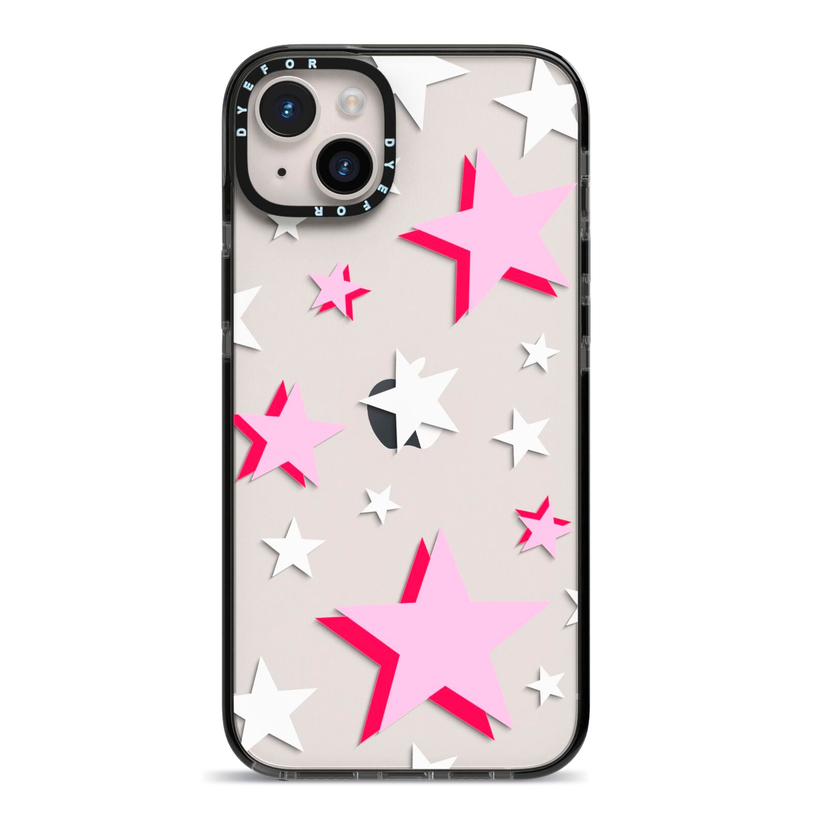 Pink Star iPhone 14 Plus Black Impact Case on Silver phone