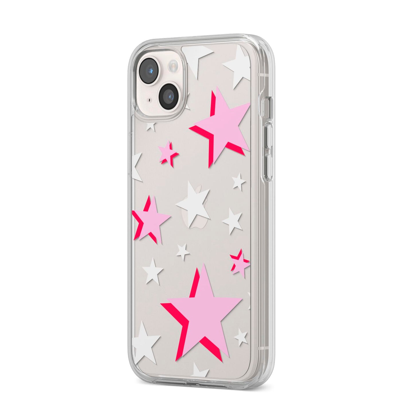 Pink Star iPhone 14 Plus Clear Tough Case Starlight Angled Image
