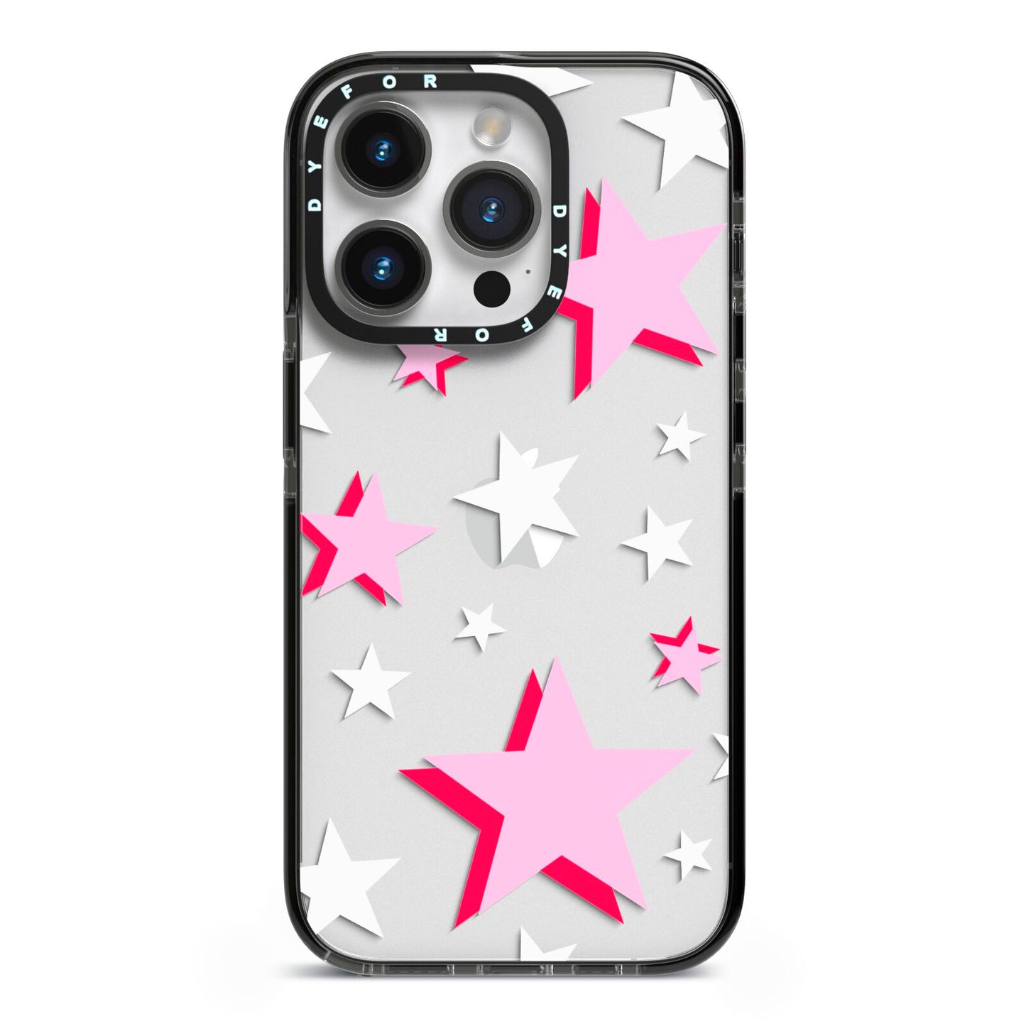 Pink Star iPhone 14 Pro Black Impact Case on Silver phone
