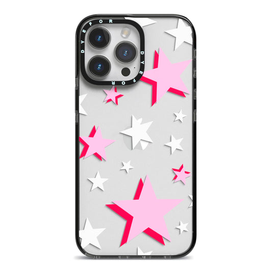 Pink Star iPhone 14 Pro Max Black Impact Case on Silver phone