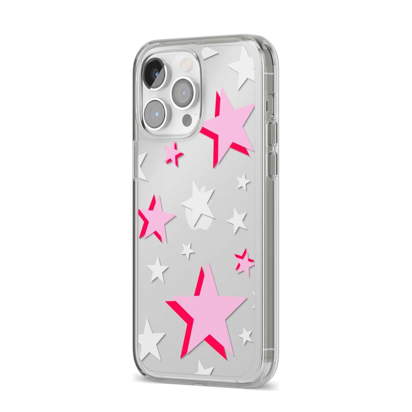Pink Star iPhone 14 Pro Max Clear Tough Case Silver Angled Image