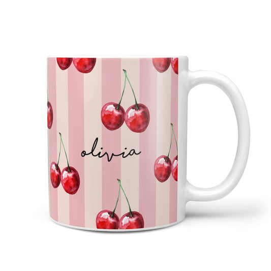 Pink Stripes with Cherries and Text 10oz Mug