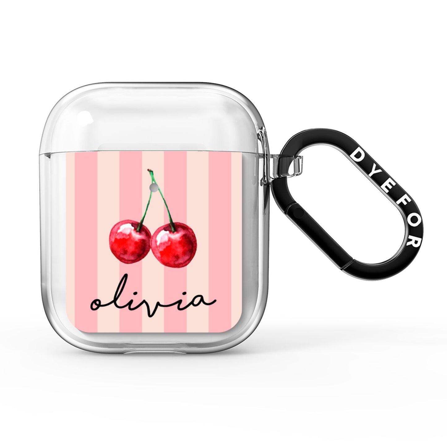 Pink Stripes with Cherries and Text AirPods Clear Case