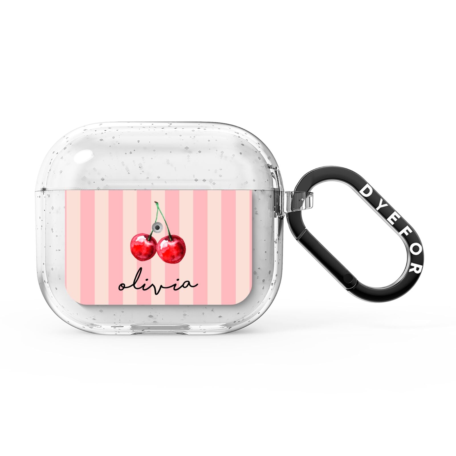 Pink Stripes with Cherries and Text AirPods Glitter Case 3rd Gen