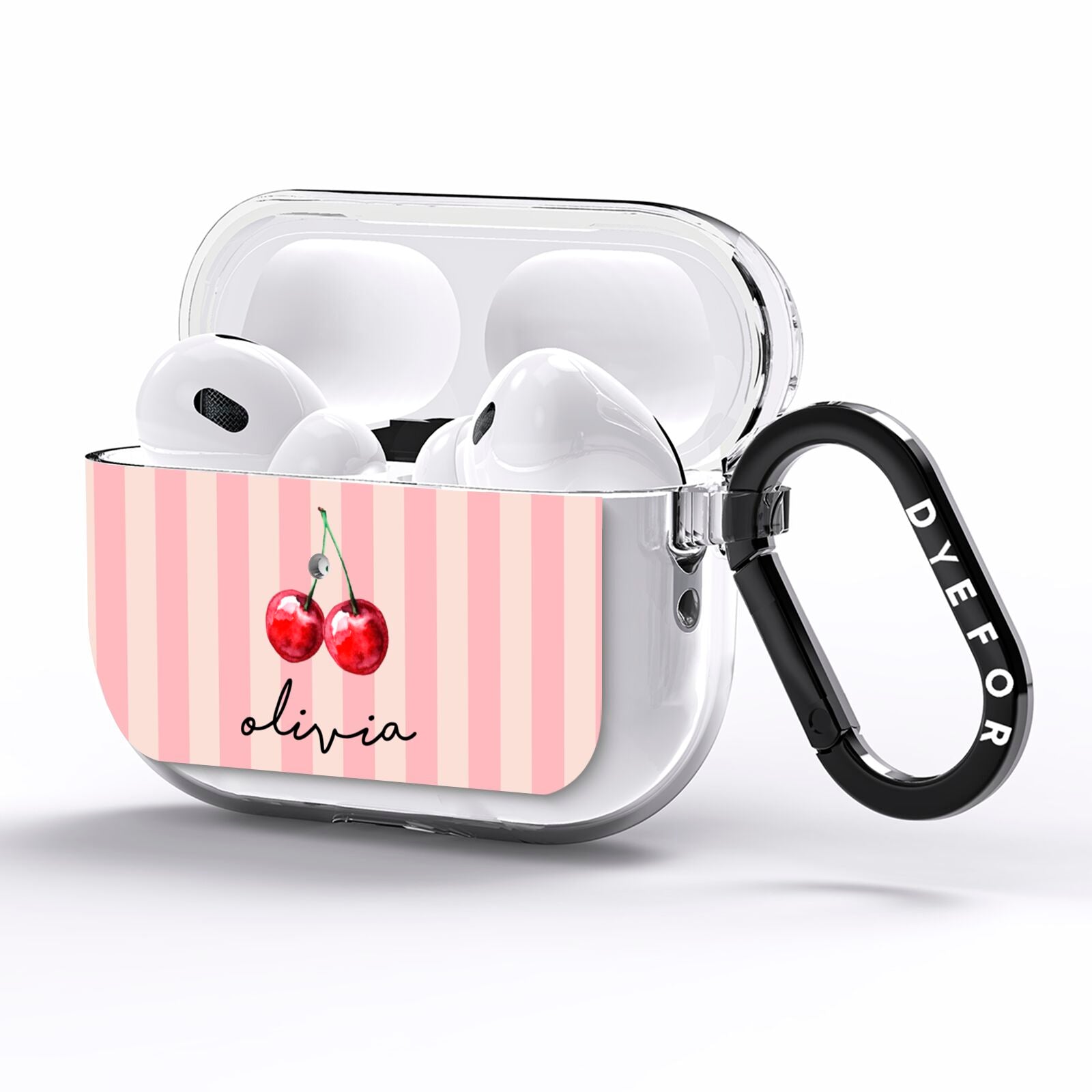 Pink Stripes with Cherries and Text AirPods Pro Clear Case Side Image