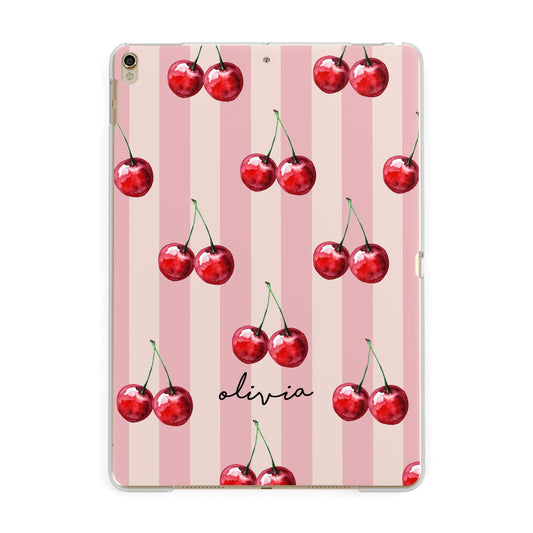 Pink Stripes with Cherries and Text Apple iPad Gold Case