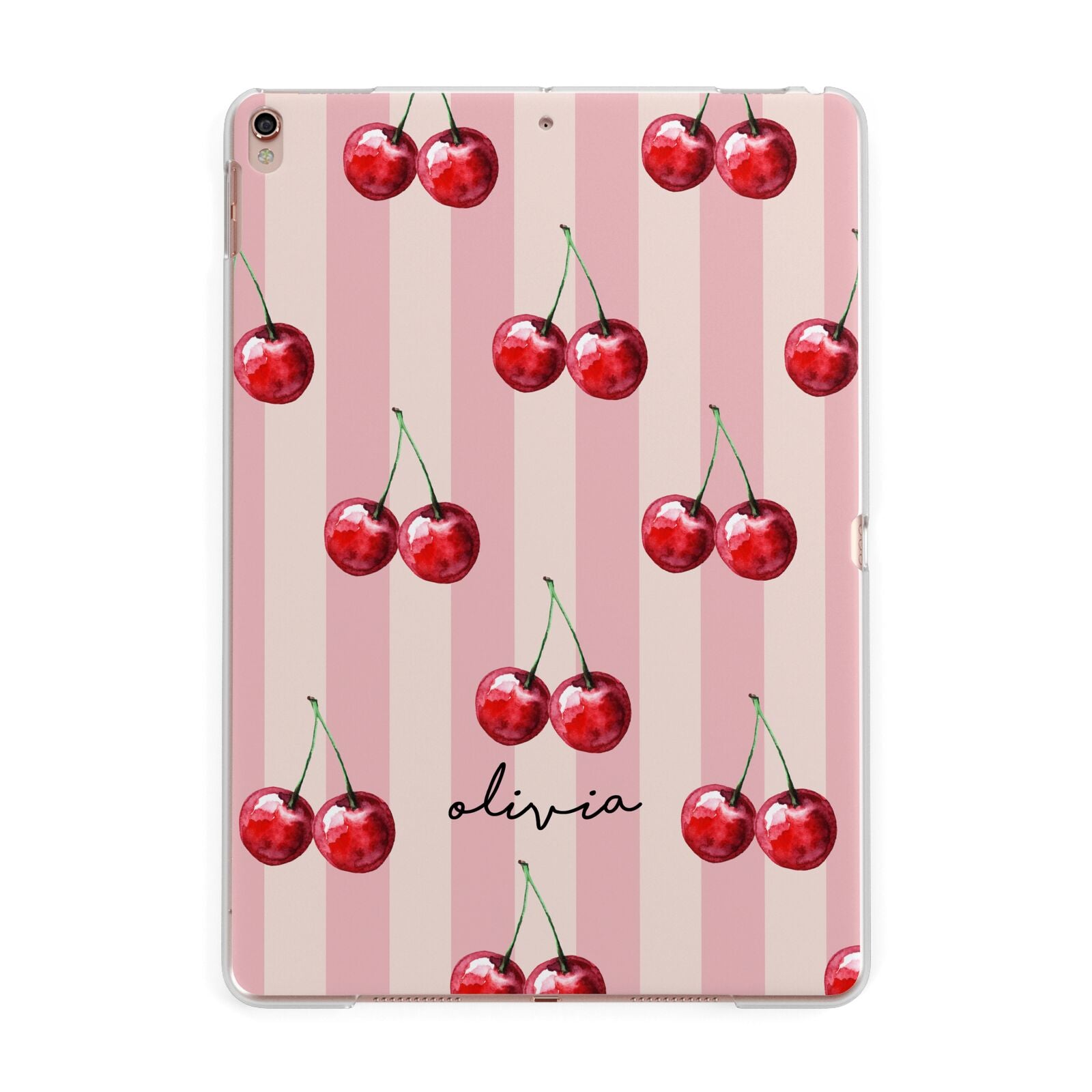 Pink Stripes with Cherries and Text Apple iPad Rose Gold Case
