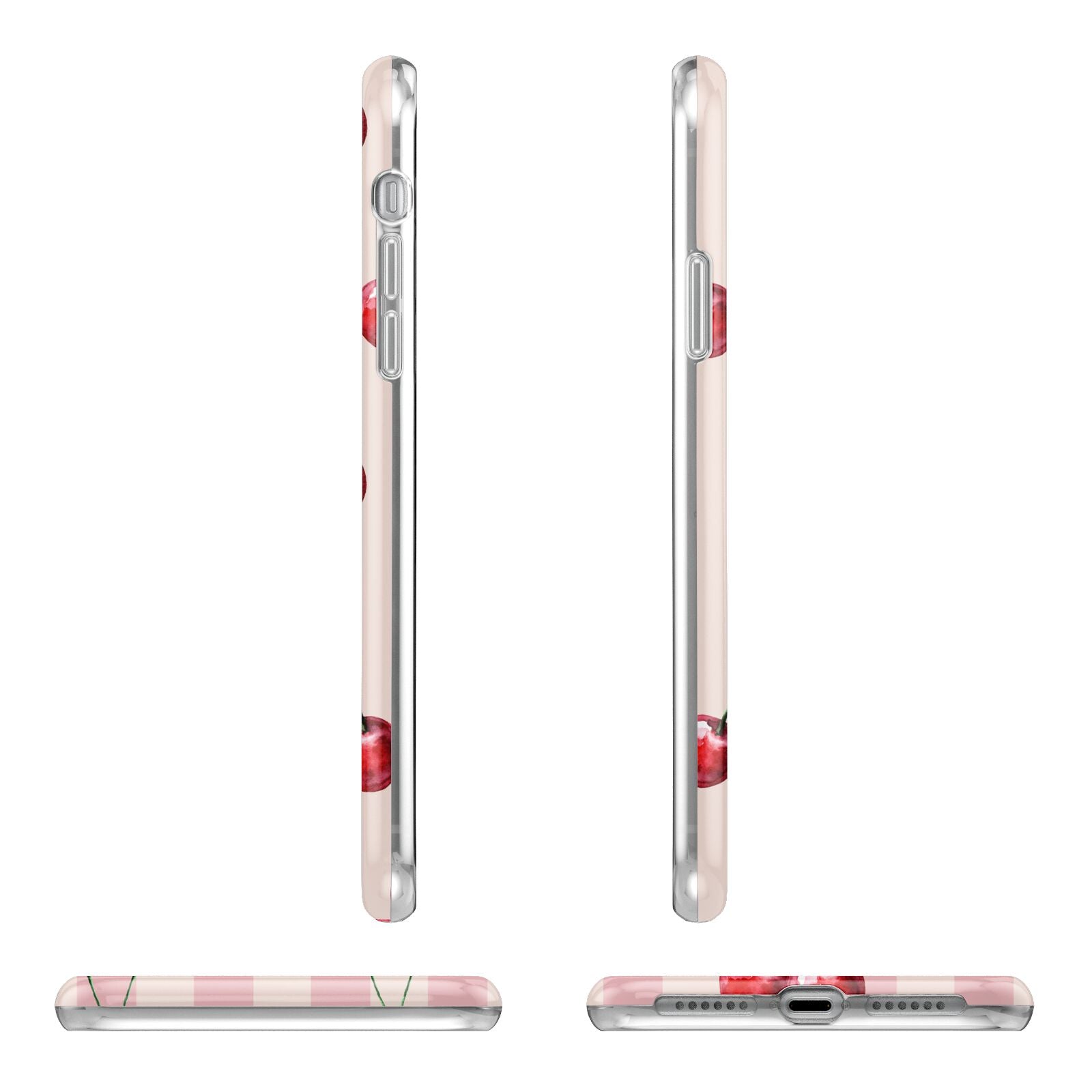 Pink Stripes with Cherries and Text Apple iPhone XR in White with 3D Wrap Tough Case Alternative Image Angles