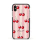 Pink Stripes with Cherries and Text Apple iPhone Xs Impact Case Black Edge on Gold Phone