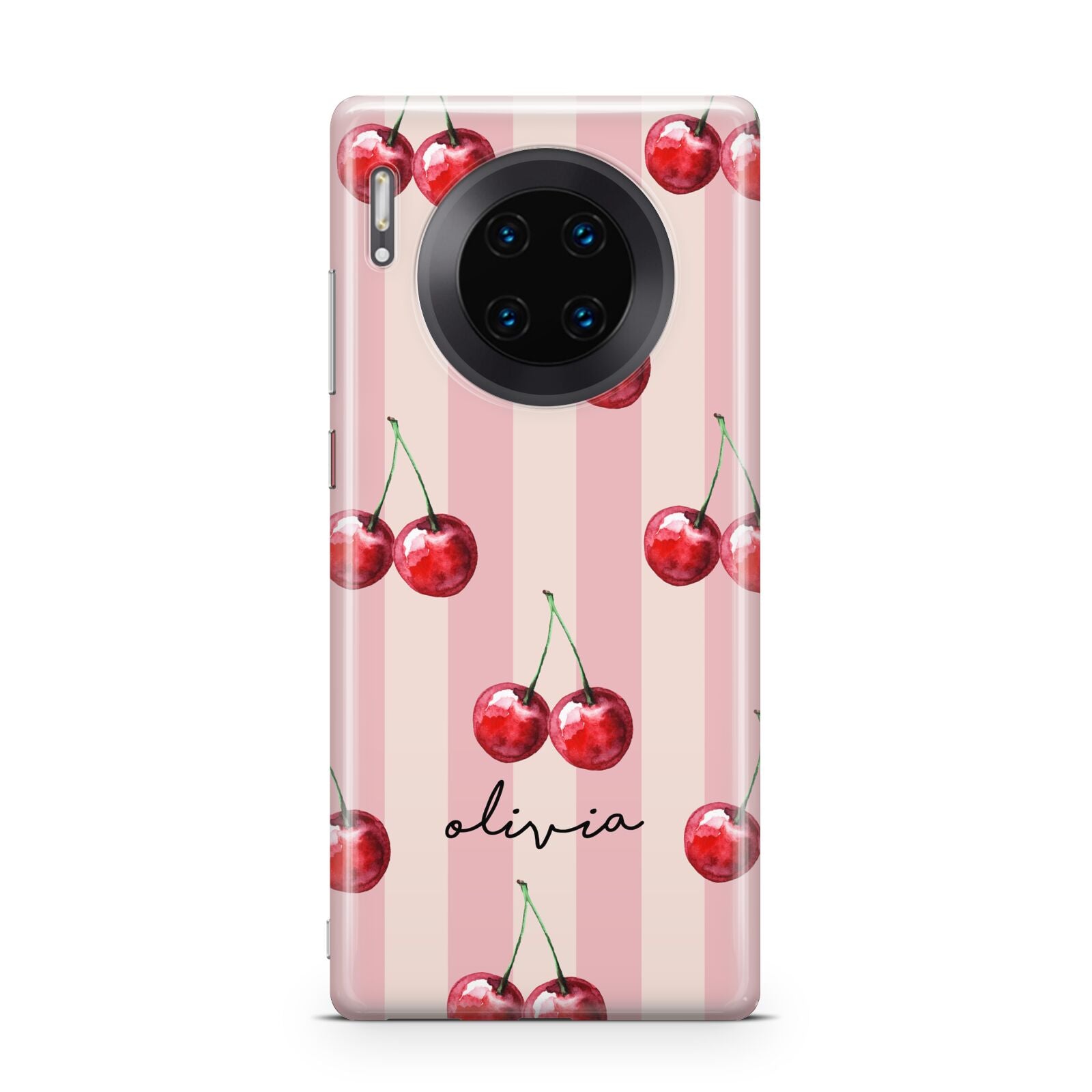 Pink Stripes with Cherries and Text Huawei Mate 30 Pro Phone Case
