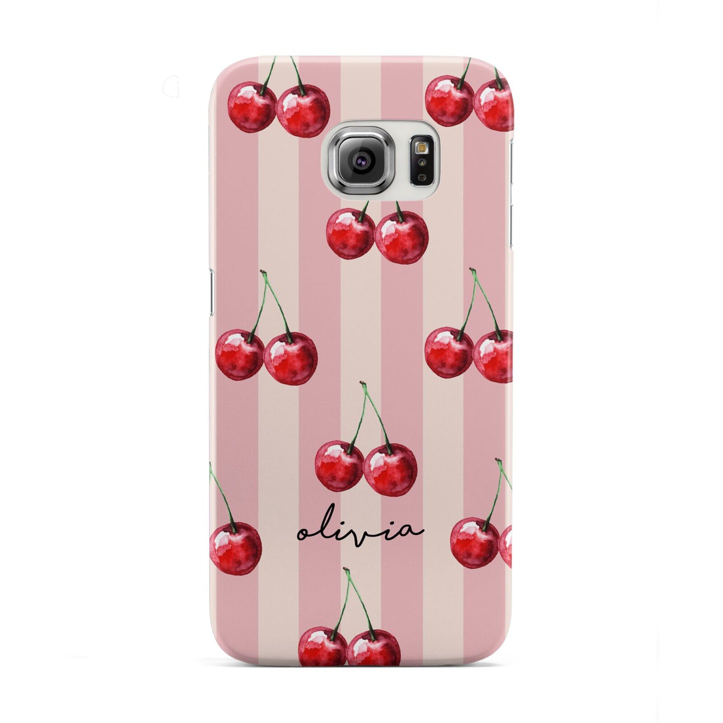 Pink Stripes with Cherries and Text Samsung Galaxy S6 Edge Case
