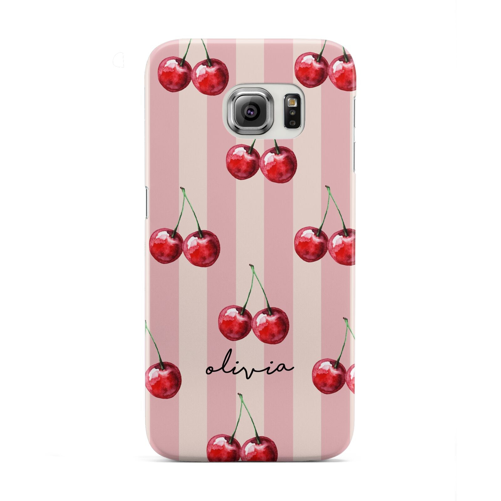 Pink Stripes with Cherries and Text Samsung Galaxy S6 Edge Case