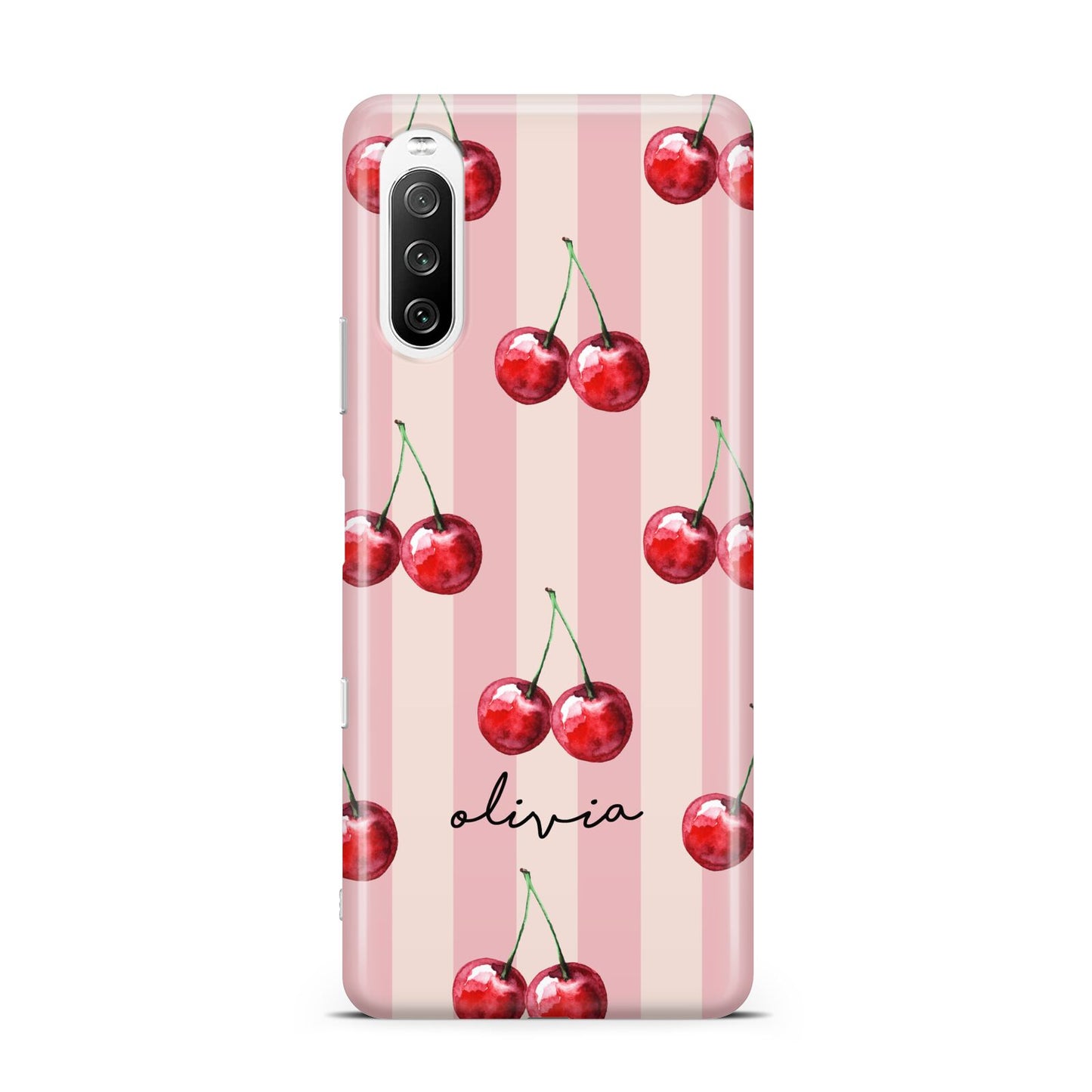 Pink Stripes with Cherries and Text Sony Xperia 10 III Case