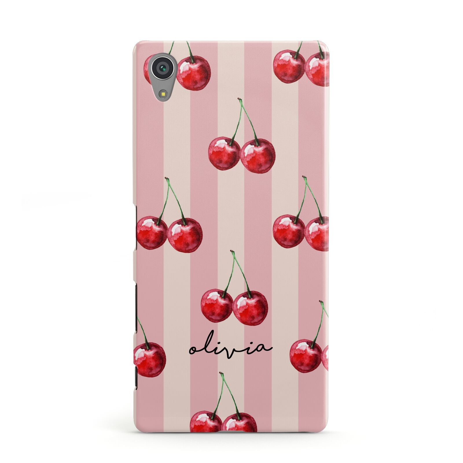 Pink Stripes with Cherries and Text Sony Xperia Case