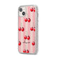 Pink Stripes with Cherries and Text iPhone 14 Plus Glitter Tough Case Starlight Angled Image