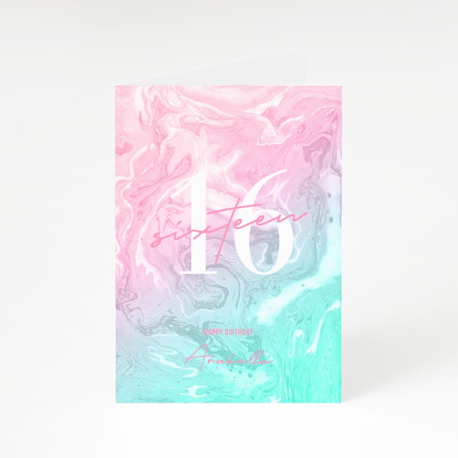 Pink Swirl Marble Custom Birthday A5 Greetings Card