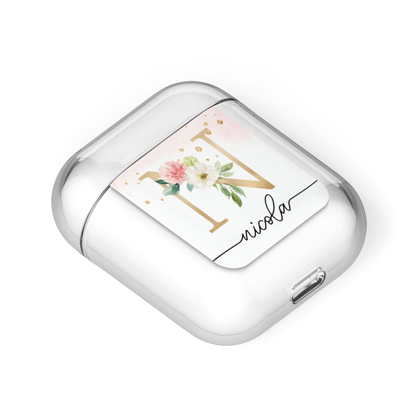 Pink Watercolour Monogram AirPods Case Laid Flat