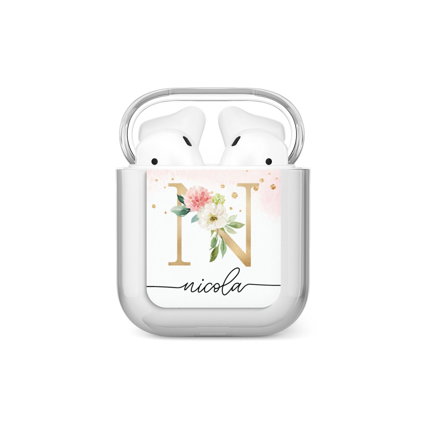 Pink Watercolour Monogram AirPods Case