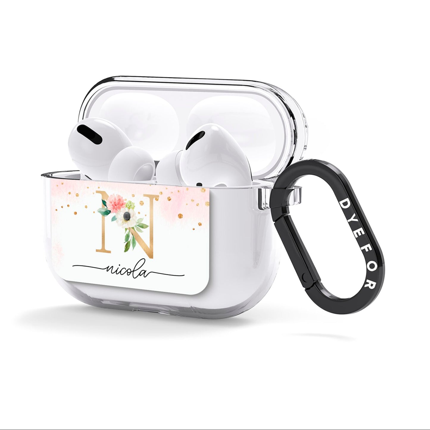 Pink Watercolour Monogram AirPods Clear Case 3rd Gen Side Image