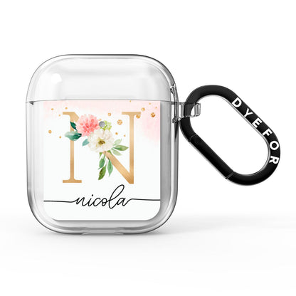 Pink Watercolour Monogram AirPods Clear Case
