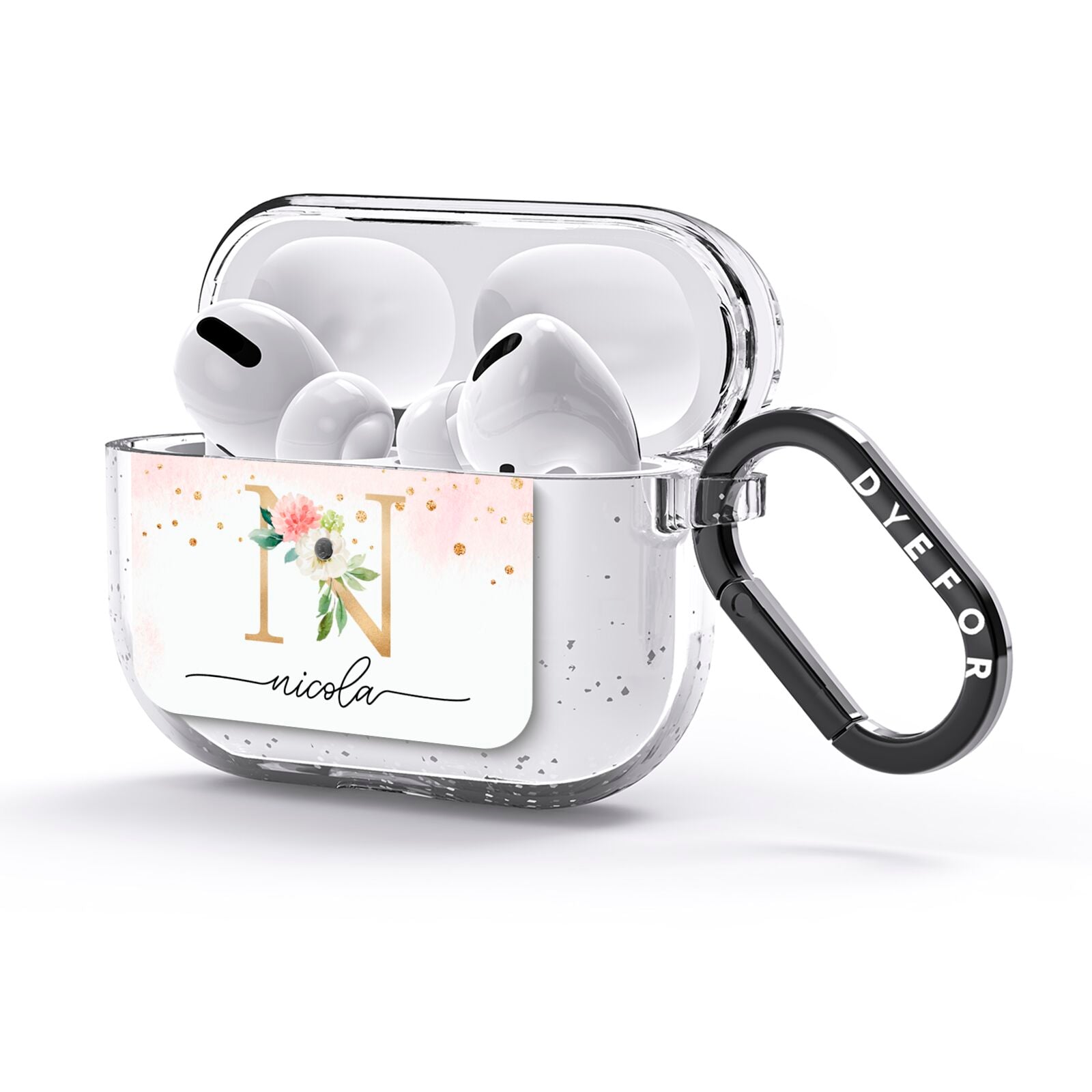 Pink Watercolour Monogram AirPods Glitter Case 3rd Gen Side Image