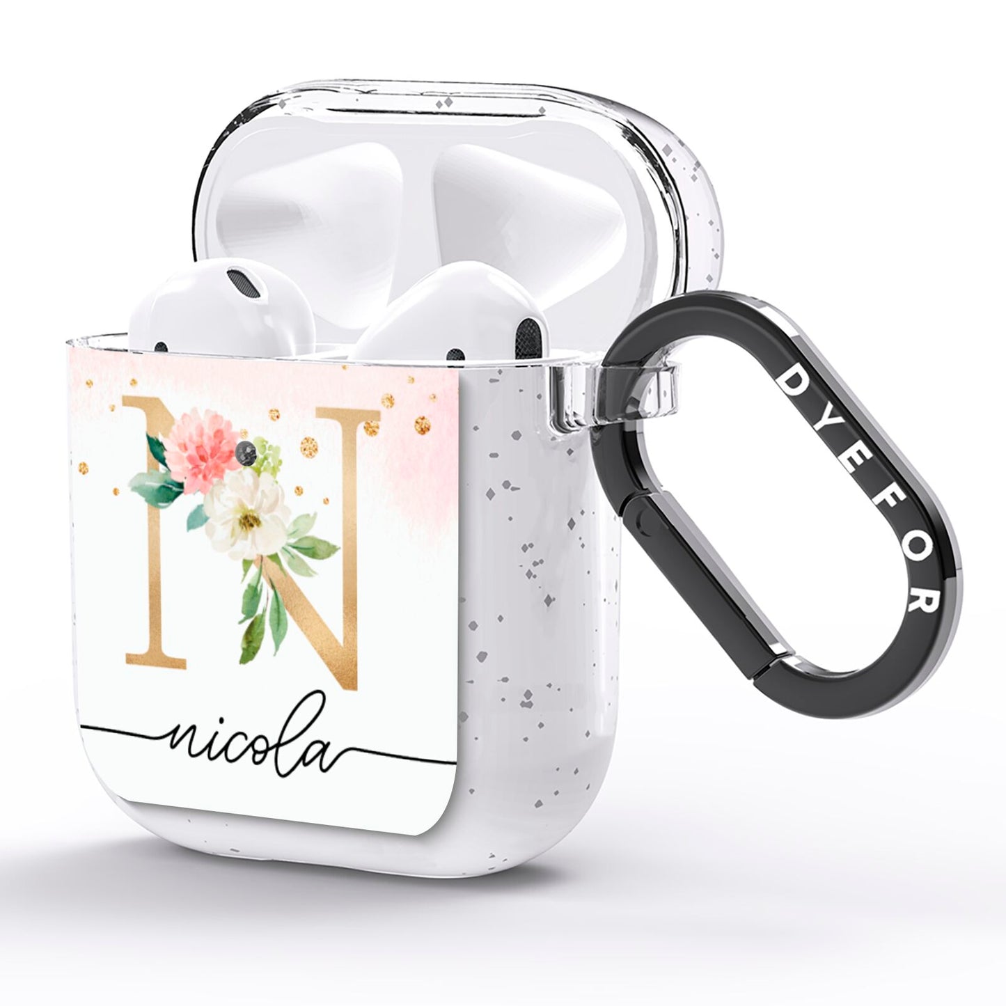 Pink Watercolour Monogram AirPods Glitter Case Side Image