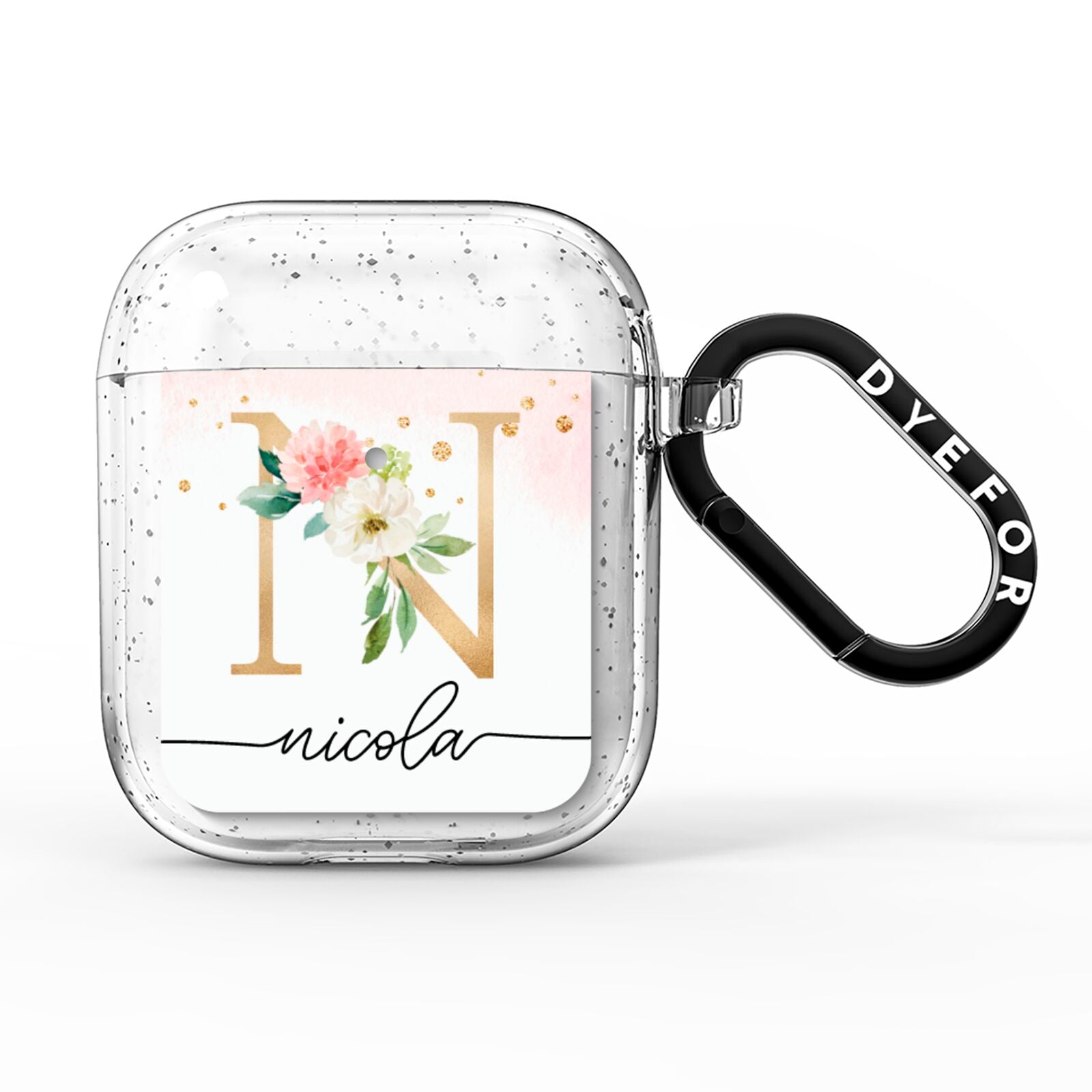 Pink Watercolour Monogram AirPods Glitter Case