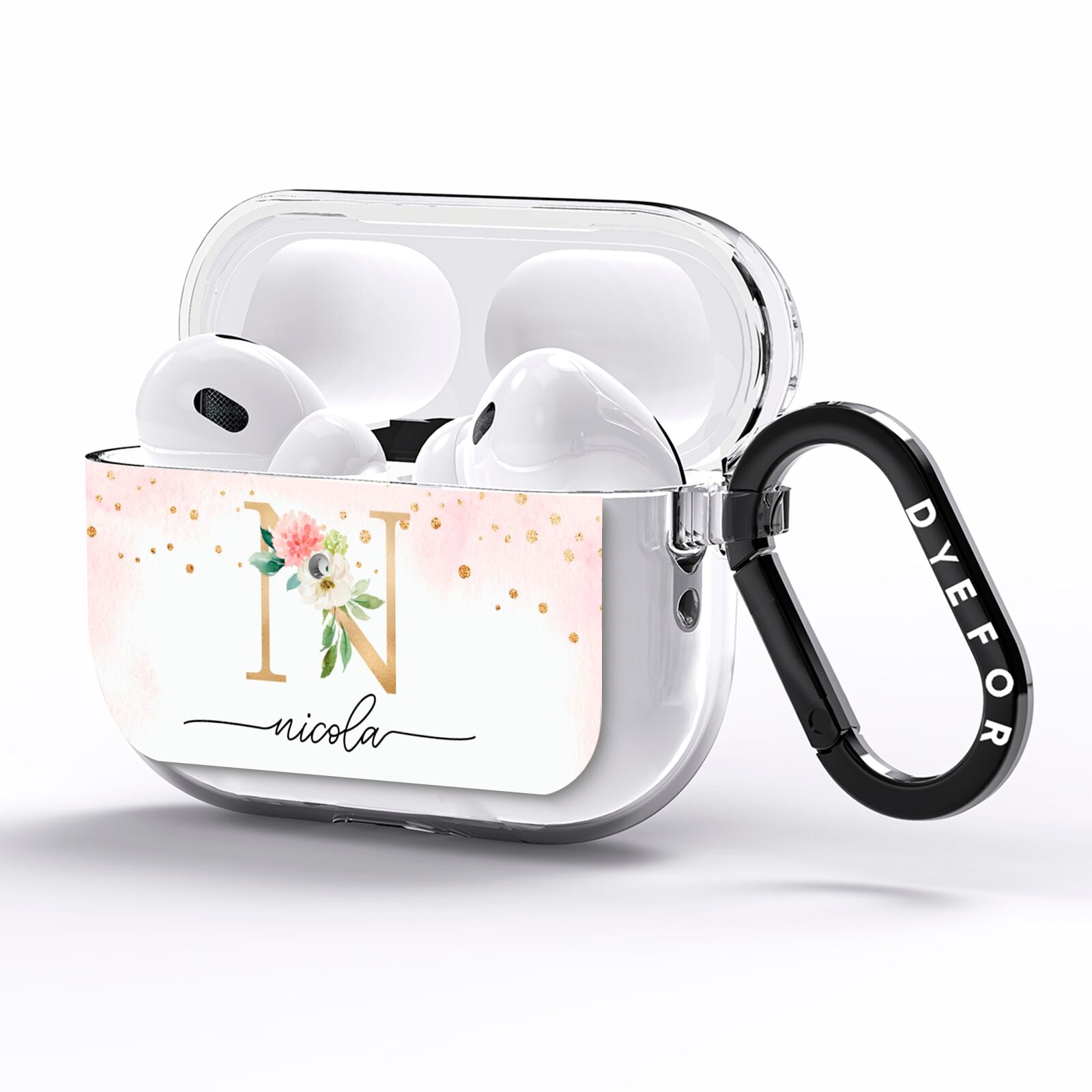 Pink Watercolour Monogram AirPods Pro Clear Case Side Image