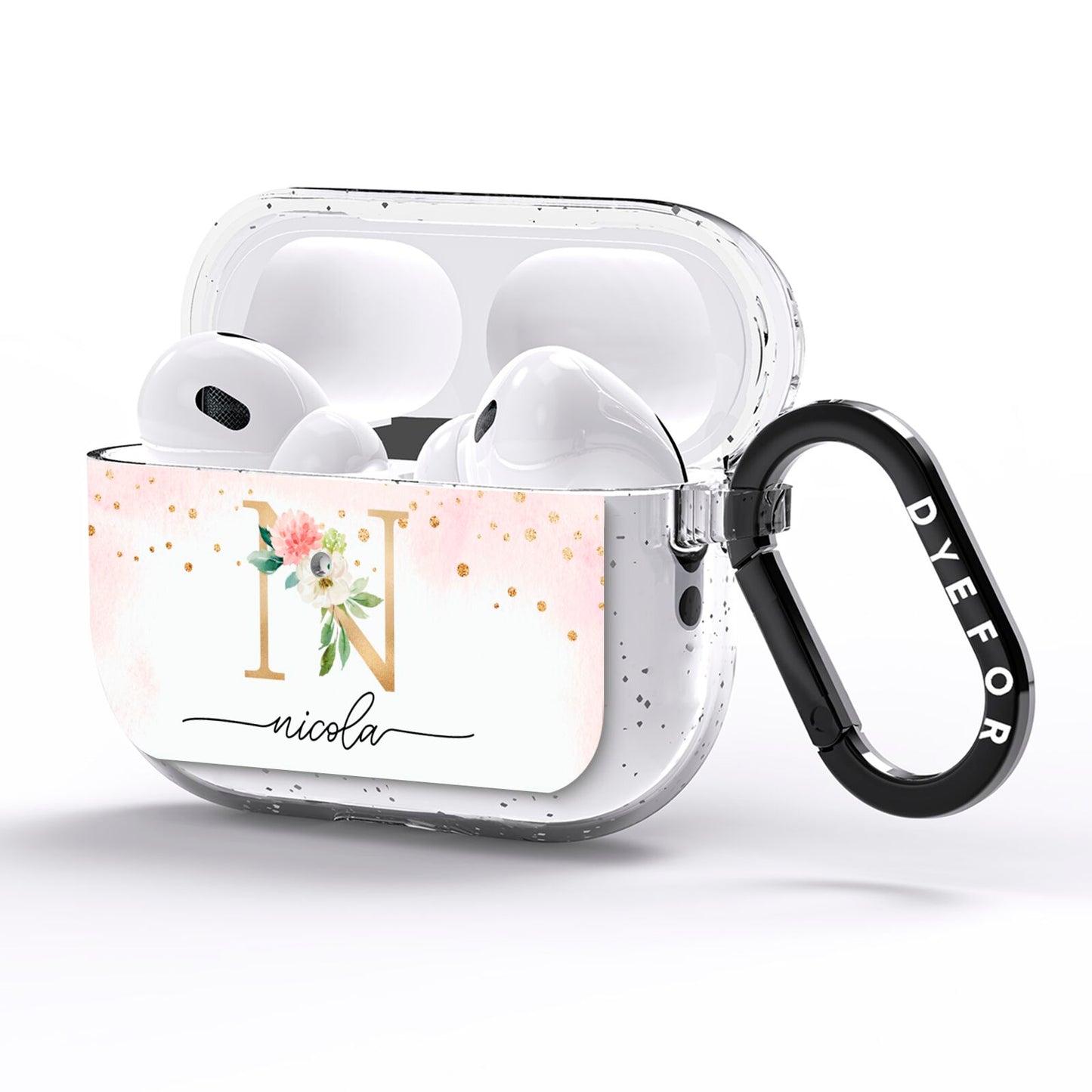 Pink Watercolour Monogram AirPods Pro Glitter Case Side Image