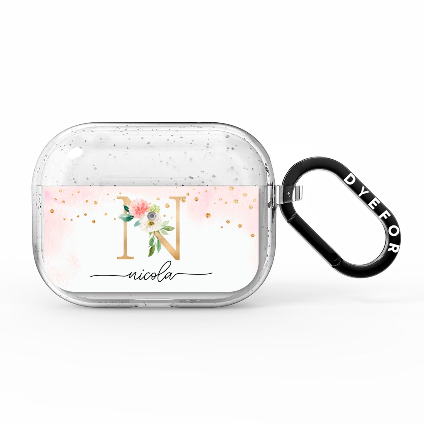 Pink Watercolour Monogram AirPods Pro Glitter Case
