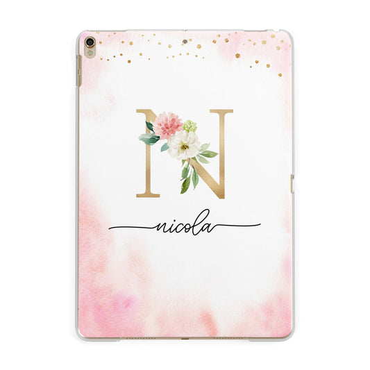 Pink Watercolour Monogram Apple iPad Gold Case