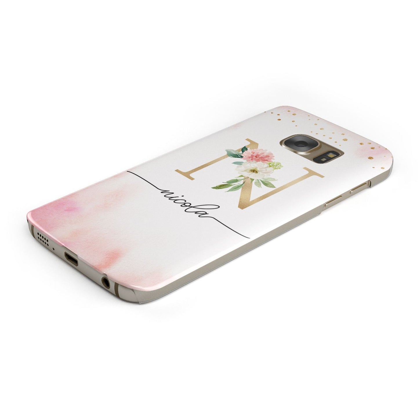 Pink Watercolour Monogram Samsung Galaxy Case Bottom Cutout